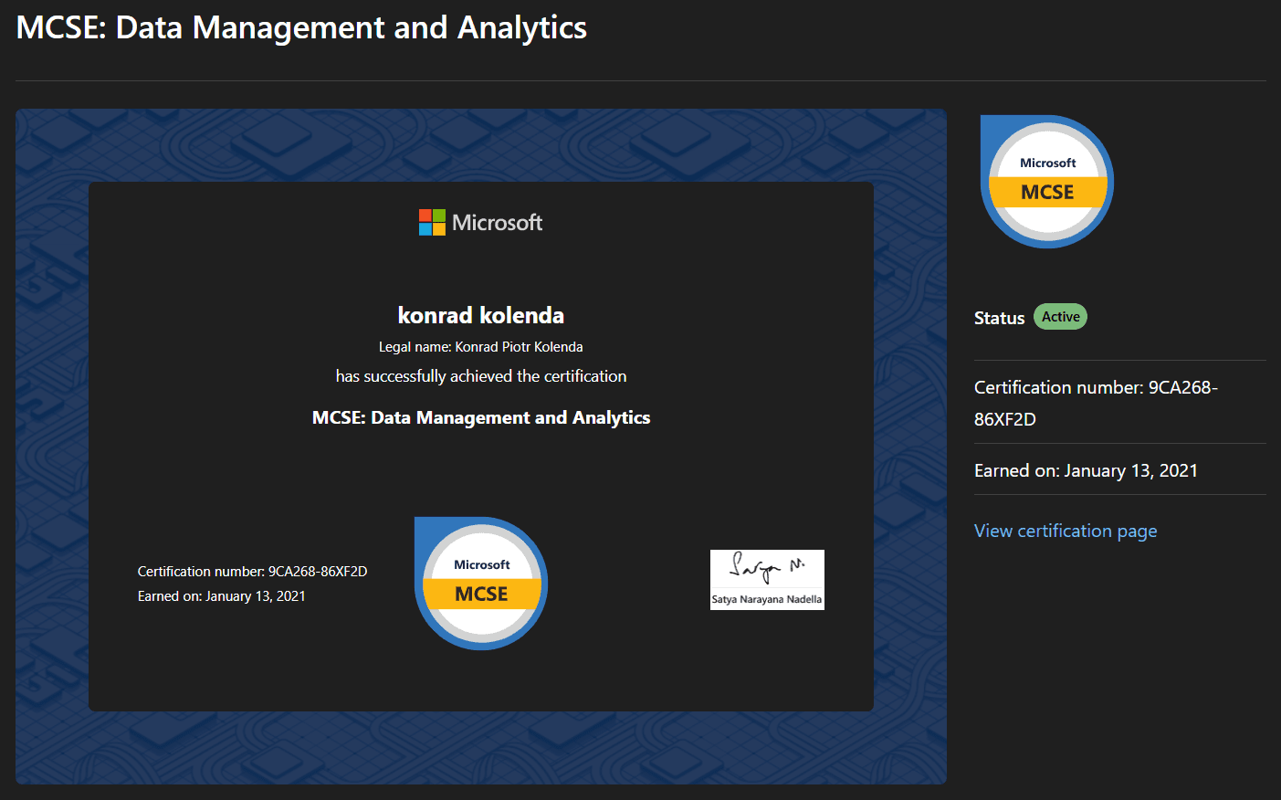 Microsoft (Legacy): MCSE: Data Management and Analytics certificate